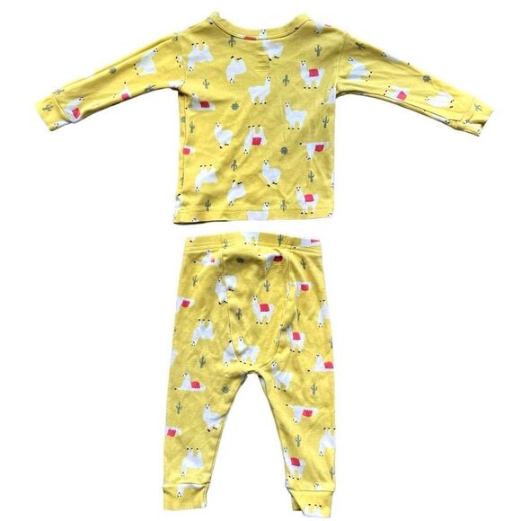 Baby Gap Long Sleeve Yellow Llama Print Organic Cotton Pajama Set. 6-12 Months. - Picture 3 of 4